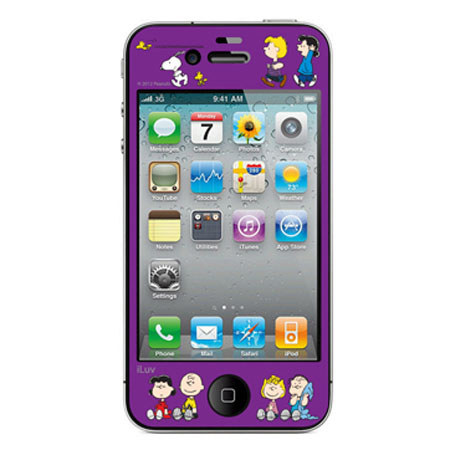 iLuv Peanuts Graphic Deco Film for iPhone 4/4S, Peanuts Family - Purple