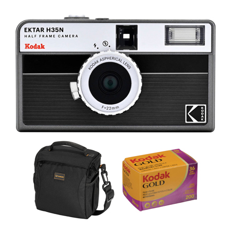 Kodak EKTAR H35N Half Frame Film Camera, Striped Black with Accessory Kit