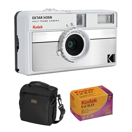 Kodak EKTAR H35N Half Frame Film Camera, Striped Silver with Accessory Kit