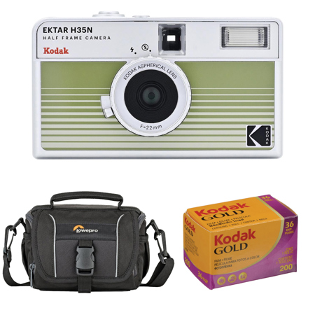 Kodak EKTAR H35N Half Frame Film Camera, Striped Green with Accessory Kit