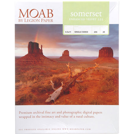 Moab Somerset Photo Enhanced White Matte Velvet Inkjet Paper, 8.5x11, 25 Sheets