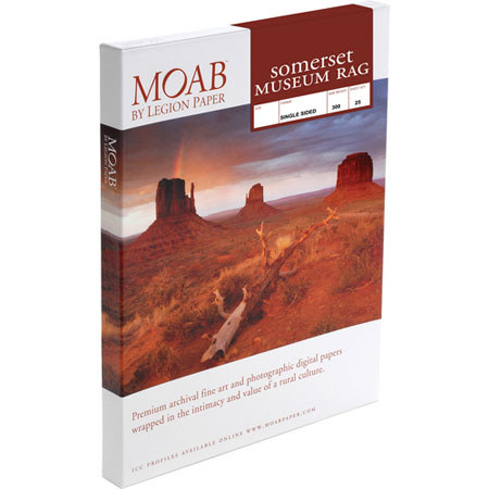 Moab Somerset Museum Rag White Matte Velvet Inkjet Paper, 13x19", 25 Sheets