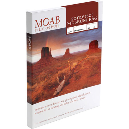 Moab Somerset Museum Rag White Matte Velvet Inkjet Paper, 8.5x11", 25 Sheets