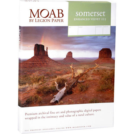 Moab Somerset Photo Enhanced, Radiant White Matte Velvet Inkjet Paper, 15 mil., "A2" Size, (16.5x23.4"), 25 Sheets.