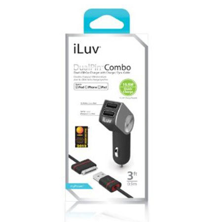 iLuv DualPin Combo Dual USB Car Charger with Charge/Sync Cable