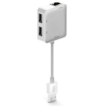 iLuv USB Ethernet Adapter with 2 USB Ports, White