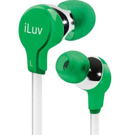 iLuv IEP314GRN Ergonomic Flat-Wire Earphones, Green