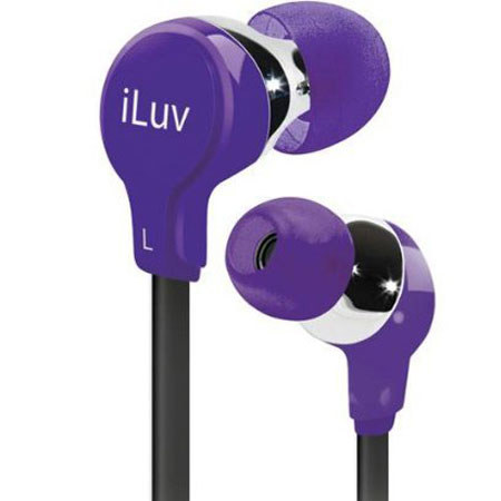 iLuv IEP314PUR Ergonomic Flat-Wire Earphones, Purple