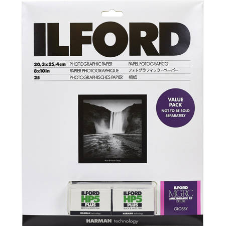 Ilford Multigrade V RC Deluxe Glossy Paper & 2x HP5 Plus Film Roll, 25 Sheets