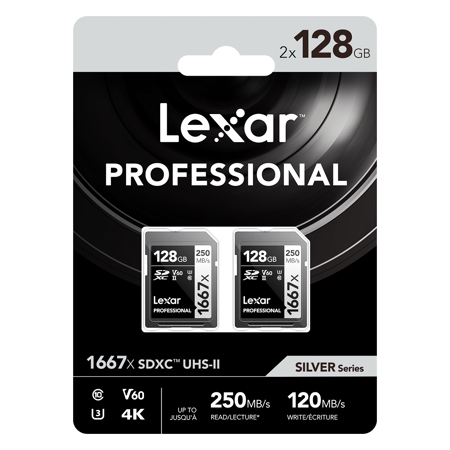 Lexar SILVER Series Professional 1667x 128GB UHS-II SDXC Memory Card, 2-Pack