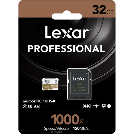Lexar 32GB Professional 1000x microSDHC UHS-II Memory Card with SD Adapter