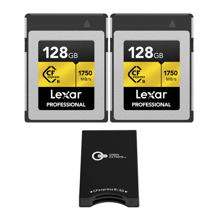 Lexar Gold Pro 128GB CFexpress Type-B Memory Card, 2-Pack with USB-C Card Reader