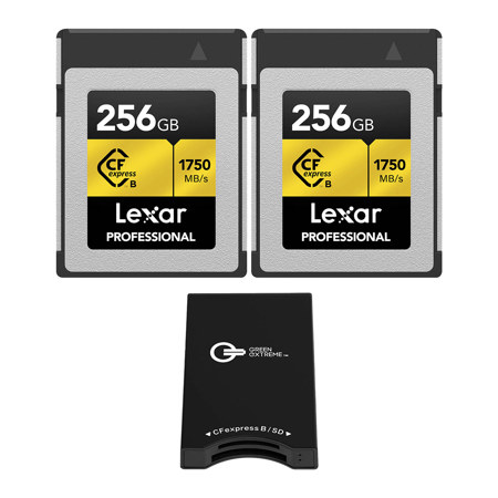 Lexar Gold Series Professional 256GB CFexpress Type-B Memory Card, 2-Pack, Bundle with USB-C Memory Card Reader