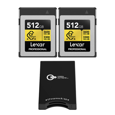 Lexar Gold Pro 512GB CFexpress Type-B Memory Card, 2-Pack with USB-C Card Reader
