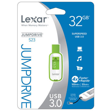 Lexar 32GB JumpDrive S23 USB 3.0 Flash Drive, Green