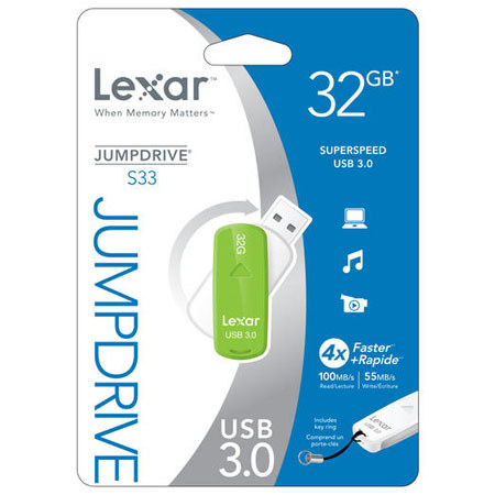 Lexar 32GB JumpDrive S33 USB 3.0 Flash Drive, Green