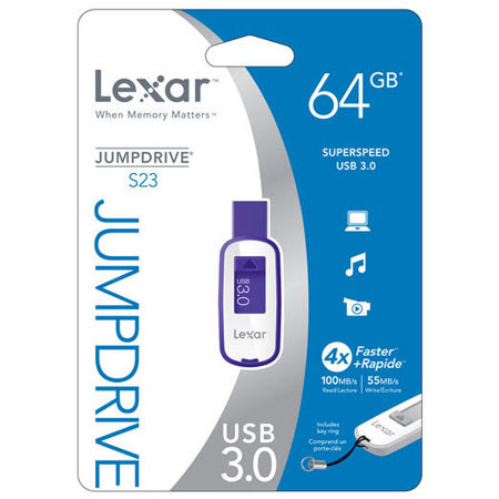 Lexar 64GB JumpDrive S23 USB 3.0 Flash Drive, Purple