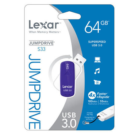 Lexar 64GB JumpDrive S33 USB 3.0 Flash Drive, Purple