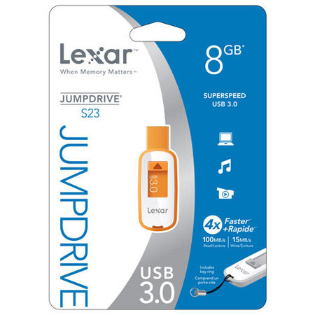 Lexar 8GB JumpDrive S23 USB 3.0 Flash Drive, Orange