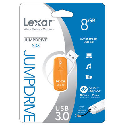 Lexar JumpDrive S33 8GB USB 3.0 Flash Drive, Orange