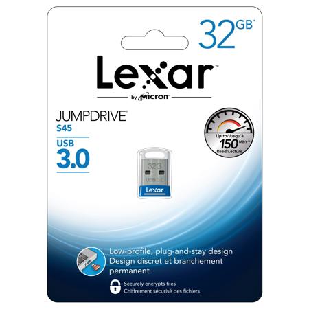 Lexar JumpDrive 32GB S45 USB 3.0 Flash Drive, Low-profile, Plug-and-Stay