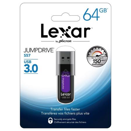 Lexar JumpDrive S57 64GB Flash Drive, USB 3.0, Up to 150MB/s Transfer Speed