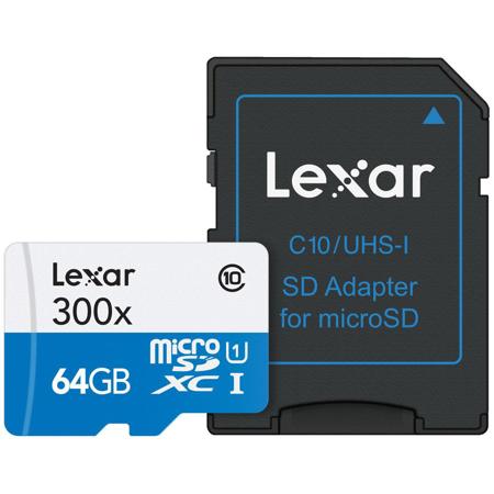 Lexar 64GB HP microSDXC Class 10 UHS-I Memory Card + SD Adapter