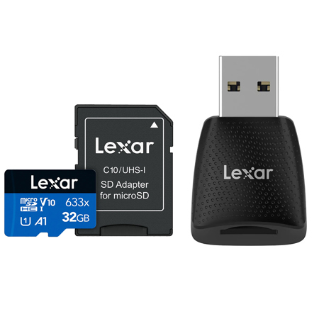 Lexar BLUE Series 633x 32GB UHS-I microSDHC Memory Card with SD Adapter, Bundle with microSD USB 3.2 Gen 1 Type-A Card Reader