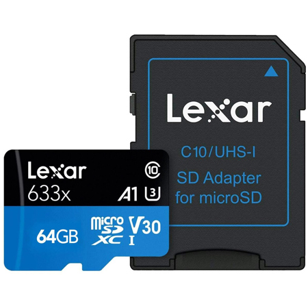 Lexar High-Performance 64GB 633x microSDXC UHS-I Flash Memory Card with SD Adapter, Class 10, 95MB/s Read Speed, 10MB/s Write Speed