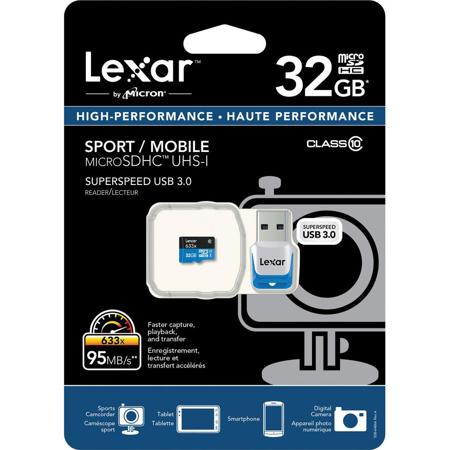 Lexar 32GB microSDHC Class 10 Memory Card + USB 3.0 Reader