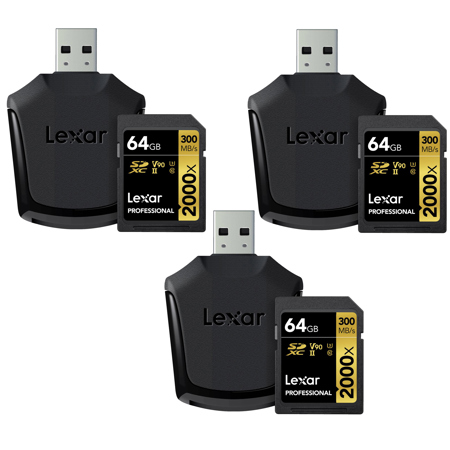 Lexar 64GB Professional 2000x UHS-II U3 SDXC Memory Card, 3-Pack
