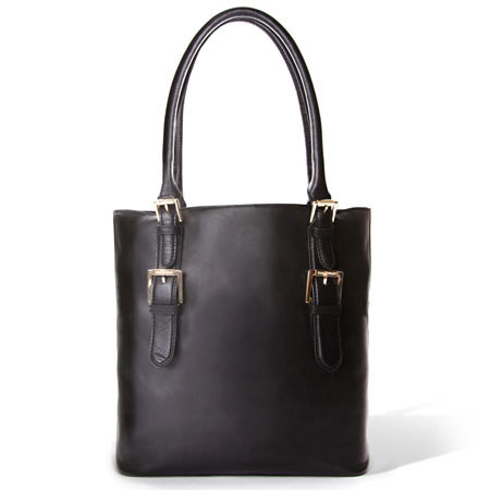 Isaac Mizrahi "Emily" Genuine Leather Camera Tote with Padded Pouch, Black
