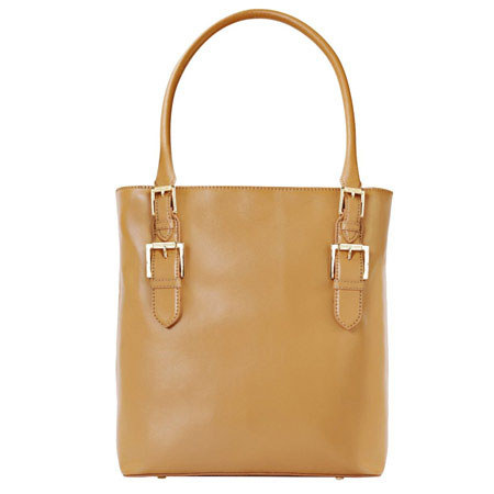 Isaac Mizrahi "Emily" Genuine Leather Camera Tote with Padded Pouch, Camel