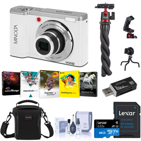 Minolta MNB5Z 56MP 5K UHD 2.8" LCD Screen Digital Camera, White, w/Accessory Kit
