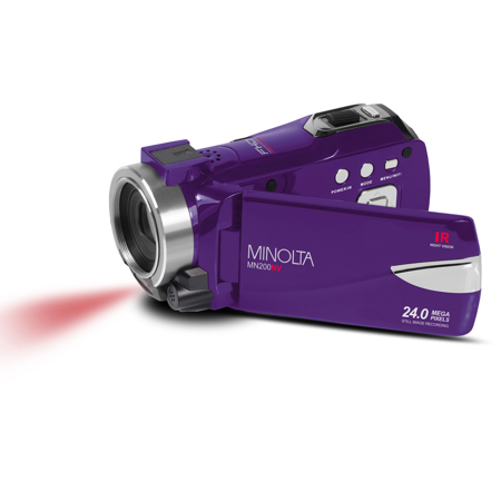 Minolta MN200NV 24MP Full HD Night Vision Camcorder with Wi-Fi, Purple