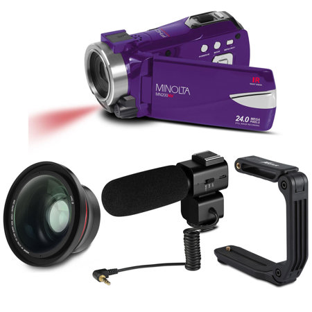 Minolta MN200NV 24MP FHD Night Vision Camcorder, Purple, Premium Acc. Kit