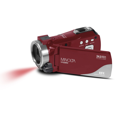 Minolta MN220NV Full HD 24MP 3" Touchscreen Night Vision Wi-Fi Camcorder, Red