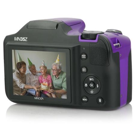 Minolta M35Z 20MP 1080p HD Bridge Digital Camera with 35x Optical Zoom, Purple