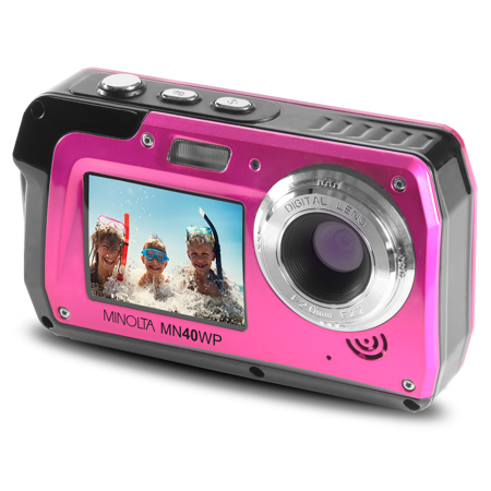 Minolta MN40WP 48MP QHD Dual LCD Screen Waterproof Camera, Pink