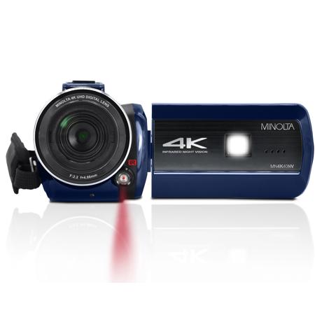 Minolta MN4K40NV 4K UHD 30MP 3" Touch Night Vision Camcorder w/LED Light, Blue