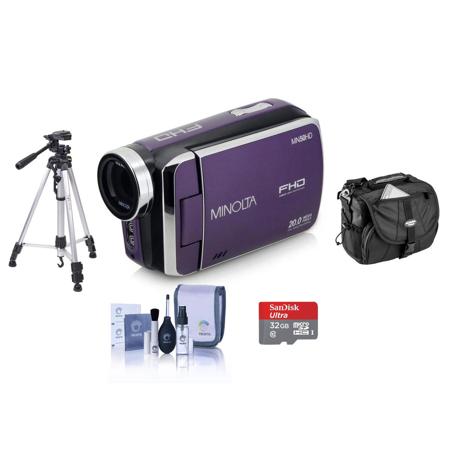 Minolta MN50HD 1080p Full HD 20MP Digital Camcorder Purple With Accessory Bundle