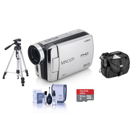Minolta MN50HD 1080p Full HD 20MP Digital Camcorder Silver With Accessory Bundle