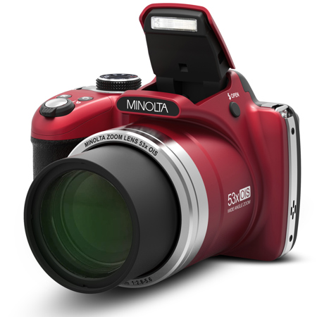 Minolta MN53Z 16MP FHD Wi-Fi Bridge Camera with 53x Optical Zoom, Red
