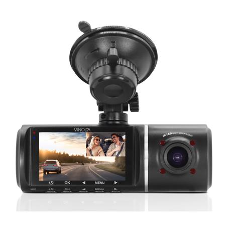 Minolta MNCD245T FHD Front & Rear View Dash Camera with 3-Ch Recording, Black