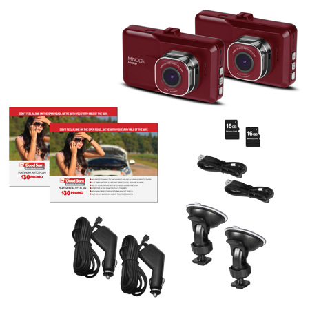 Minolta MNCD37 Full HD 3" LCD Screen Dash Cam, Red, 2-Pack