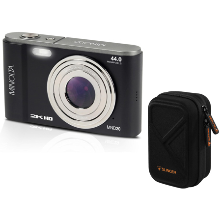 Minolta MND20 44MP 2.7K QHD 2.9" LCD Screen Digital Camera, Black, With Case