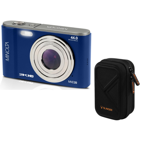 Minolta MND20 44MP 2.7K QHD 2.9" LCD Screen Digital Camera, Blue, With Case