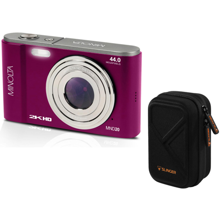 Minolta MND20 44MP 2.7K QHD 2.9" LCD Screen Digital Camera, Magenta, With Case