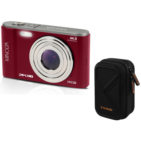 Minolta MND20 44 MP 2.7K Ultra HD Digital Camera (Red) With Slinger Camera case
