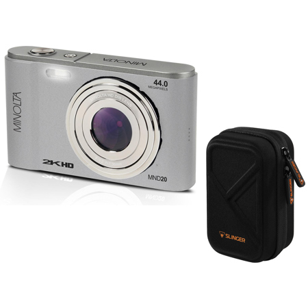 Minolta MND20 44 MP 2.7K Ultra HD Digital Camera (Silver) With Slinger Camera case